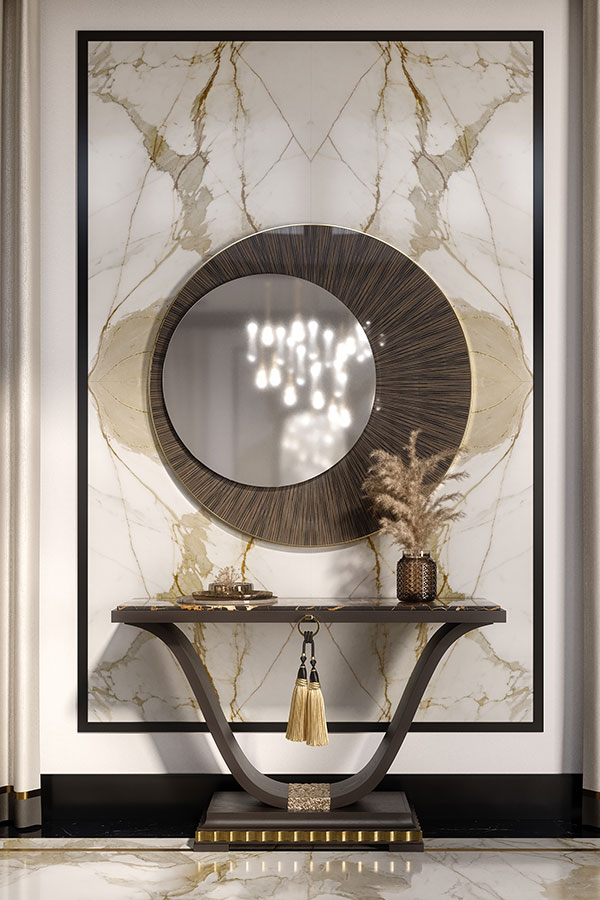 contemporary black console round mirror 152