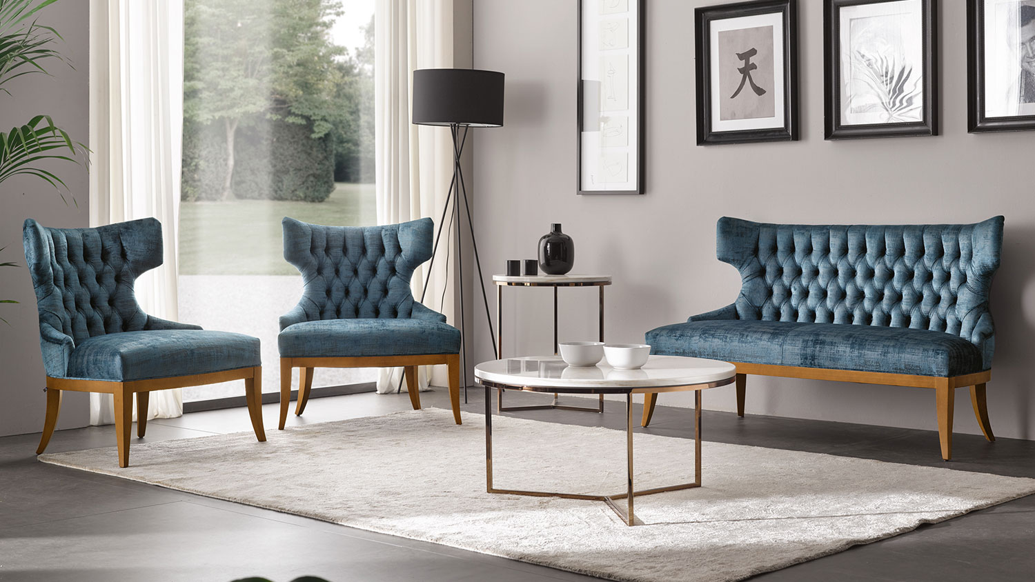 irene tufted sofa set 1647