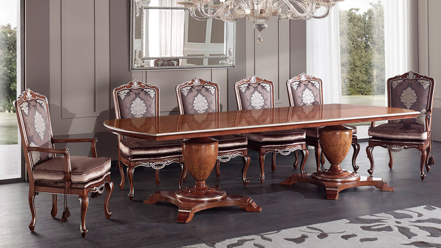 large classic table on pedestals with chairs and armchairs 8162
