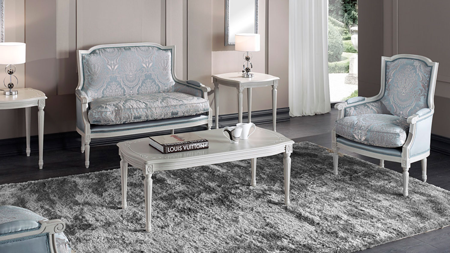 louis stile white living sofa armchair and coffee tables 5999