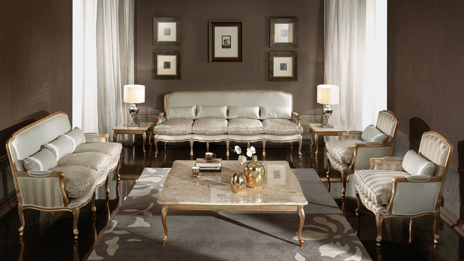 sofa set in gold leaf with coffee table 2635