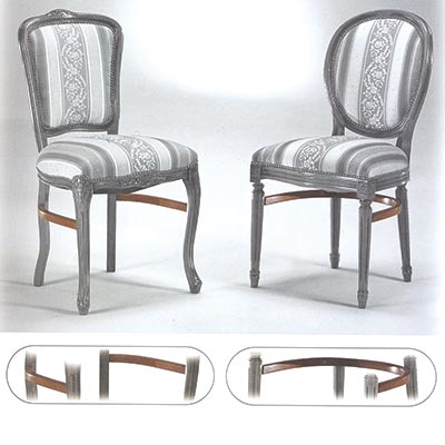 Two restaurant chairs: the one at the left is reinforced&nbsp; with side stretchers, the one at the right is reinforced with U stretchers